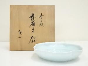 快山窯造　人間国宝　塚本快示　青白磁花唐草鉢（共箱）